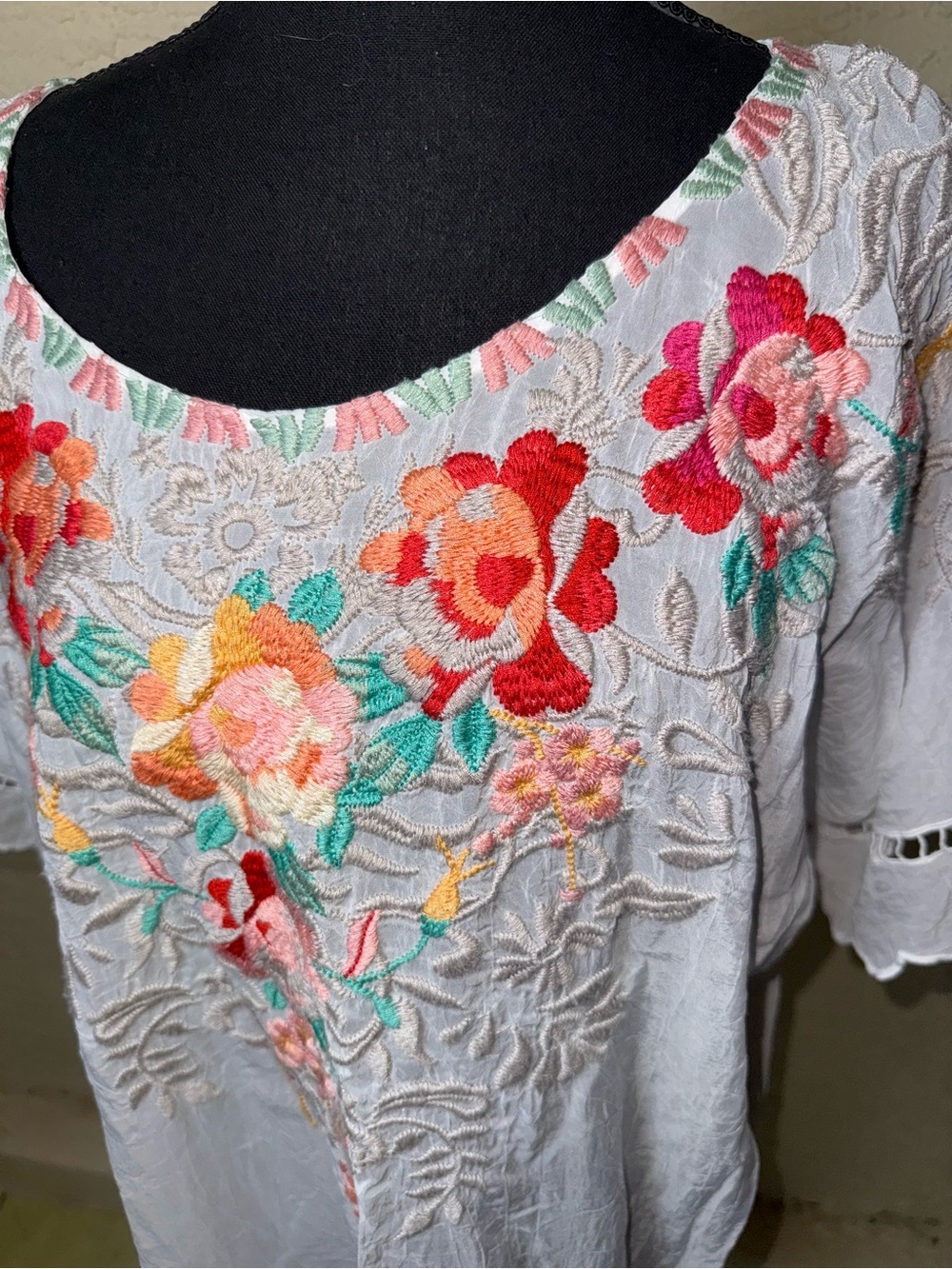 Johnny Was Boho Cottagecore Floral Embroidered Cupra Peasant Top 2XL - Picture 6 of 11